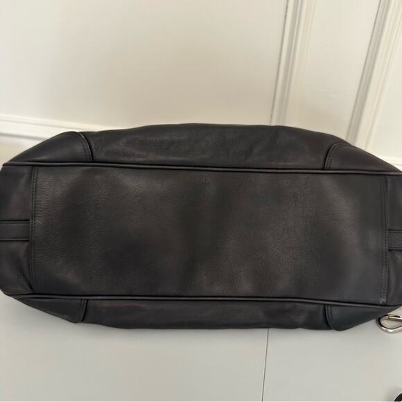 Vintage Prada Black Top Handle Bag Satchel Crossbody Silver Logo Belt Designer - Picture 8 of 16